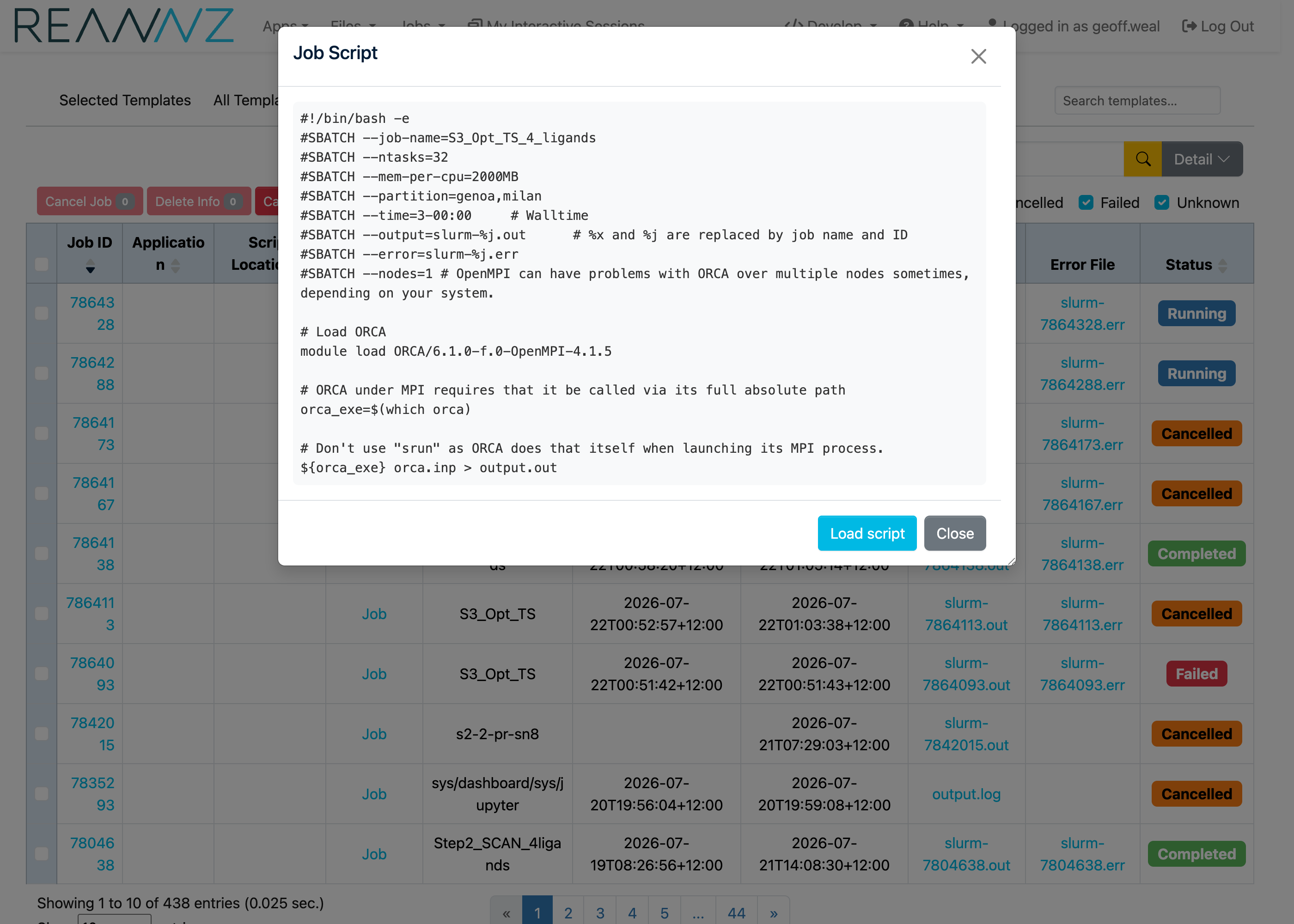 Job Script window