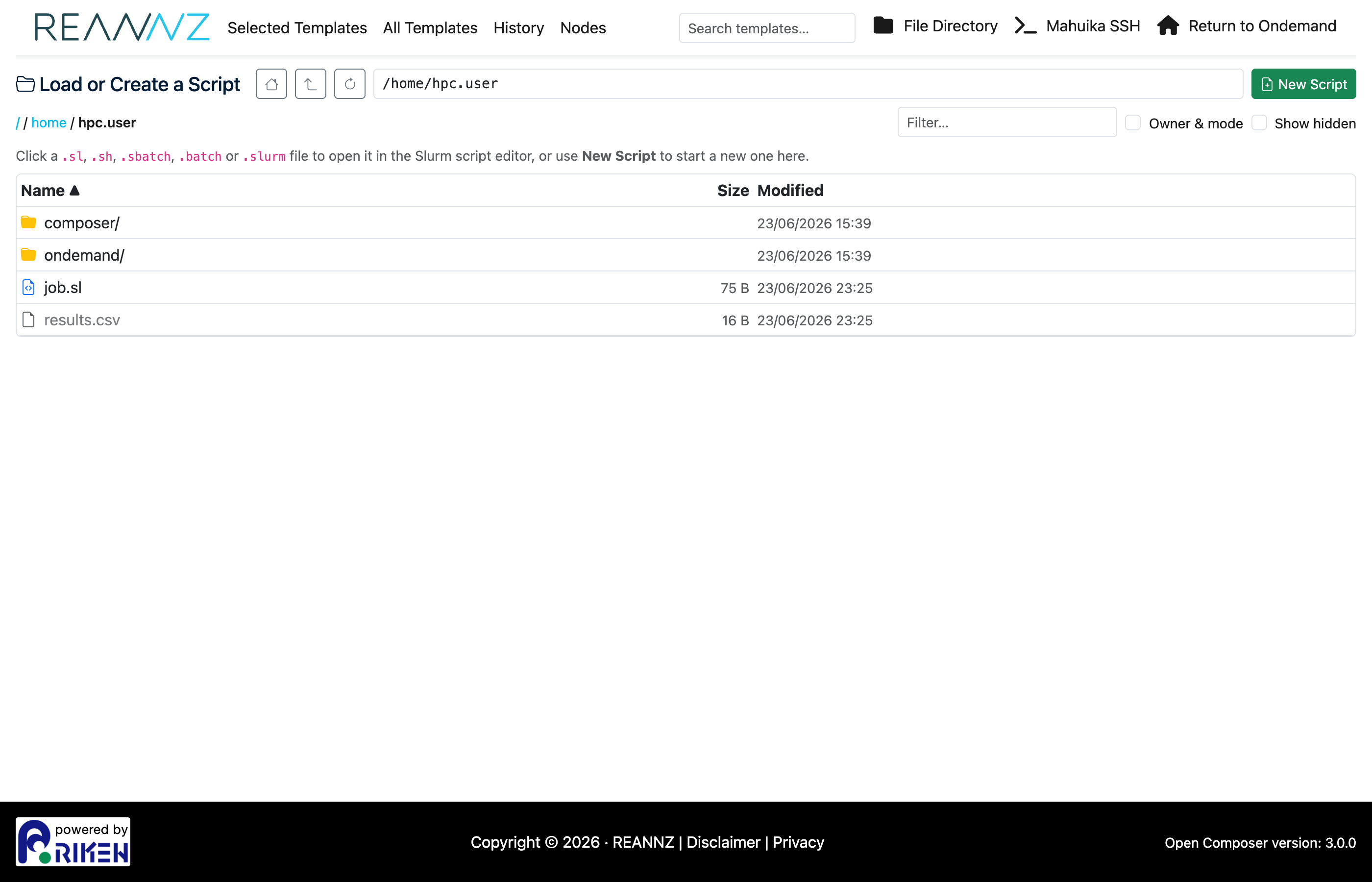 The Load or Create a Script browser