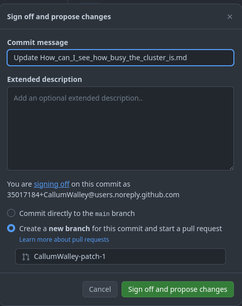 GitHub pull request form