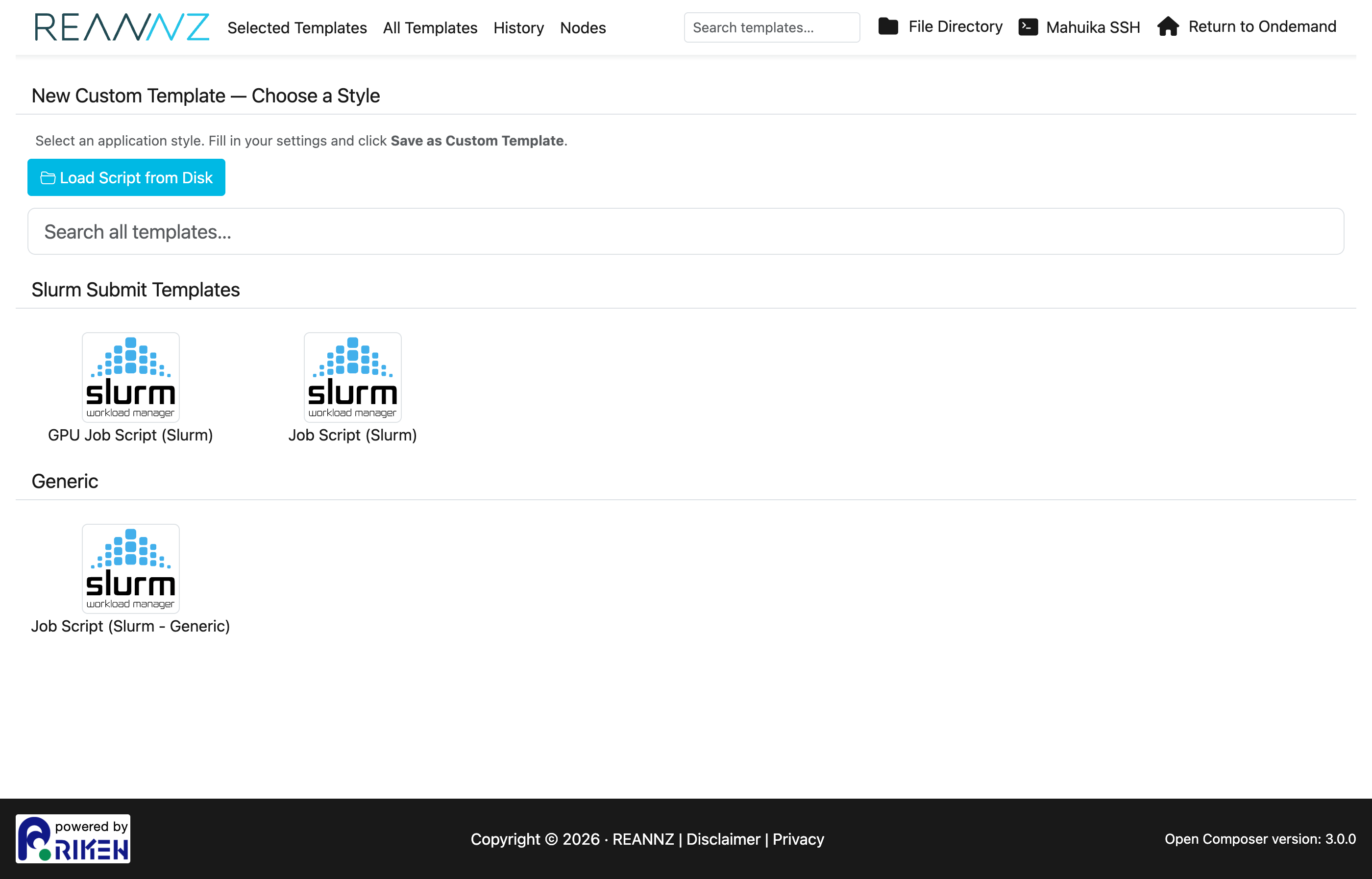 New Custom Template page
